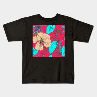 Tropical exotic flowers and leaves Kids T-Shirt